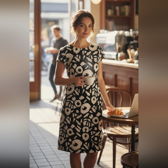 Loft Navy and white dress - Picture 1 of 9